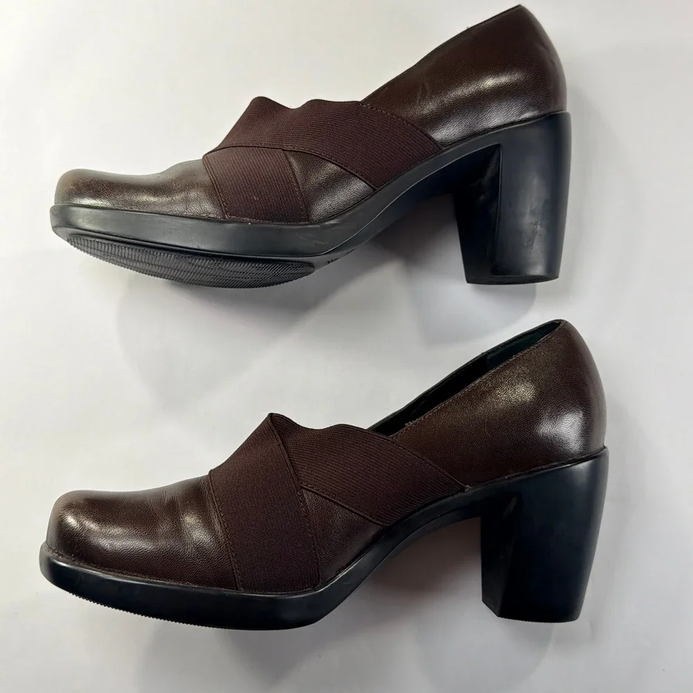 Dansko Tori Nappa Heel Pumps Womens 39.5/9-9.5 Brown‎ Leather Elastic Strap Shoe